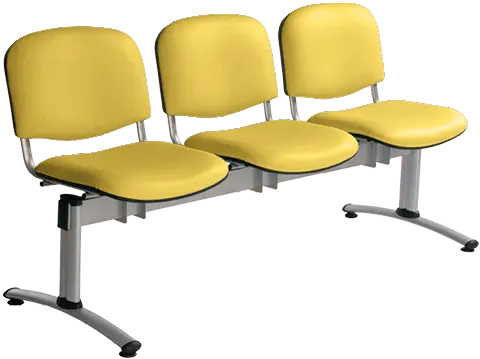 CL - 23, čalouněná lavice do čekárny, 3-sedák, koženka AN - 036 žlutá, kostra stříbrná